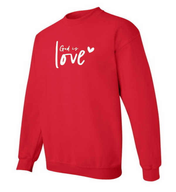 God is Love Red Sweater - Image 3