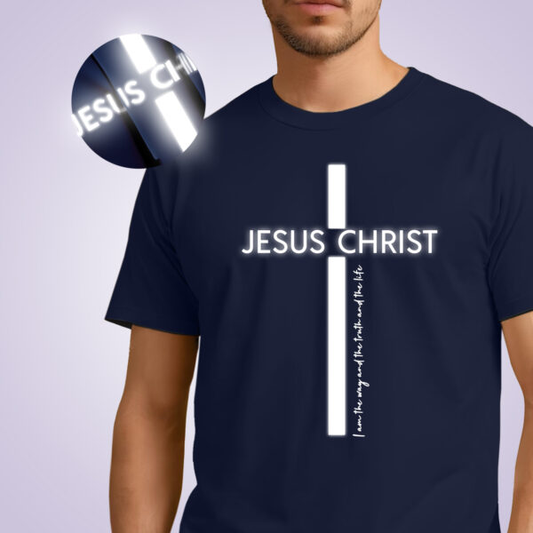 Jesus Christ John 14:6 with Reflective Vinyl on Deep Blue 100% Cotton